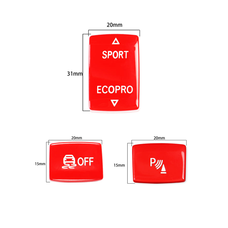 Red buttons overview dimensions