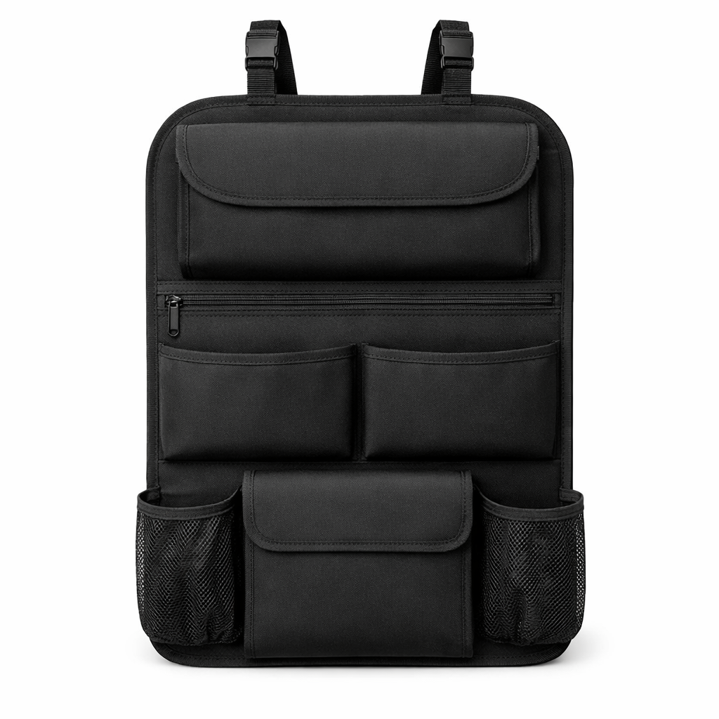 Back Seat Storage Pocket Organizer — Enhanced / Black / With Extra Pockets