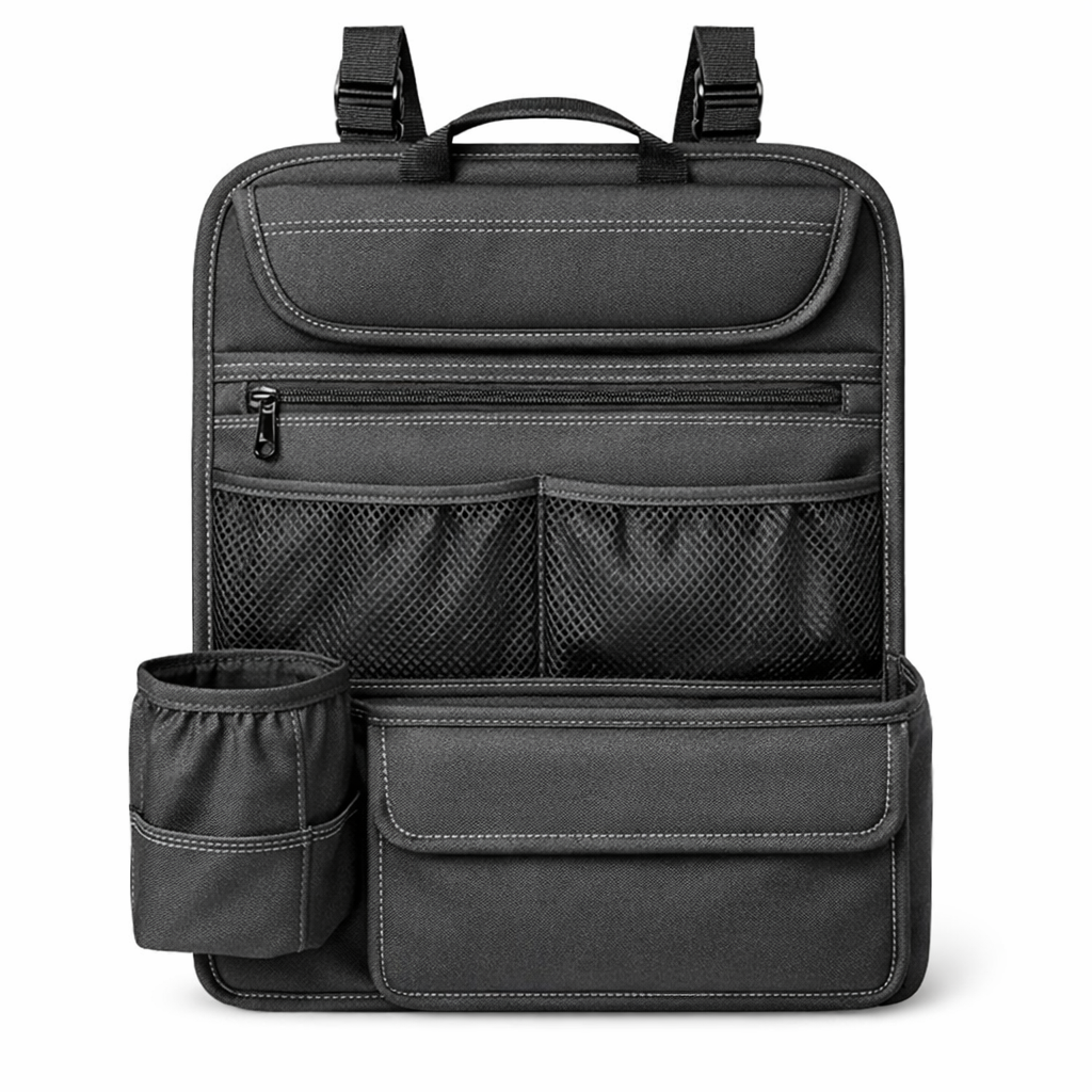 Back Seat Storage Pocket Organizer — Sport / Charcoal / With Decorative Stitching